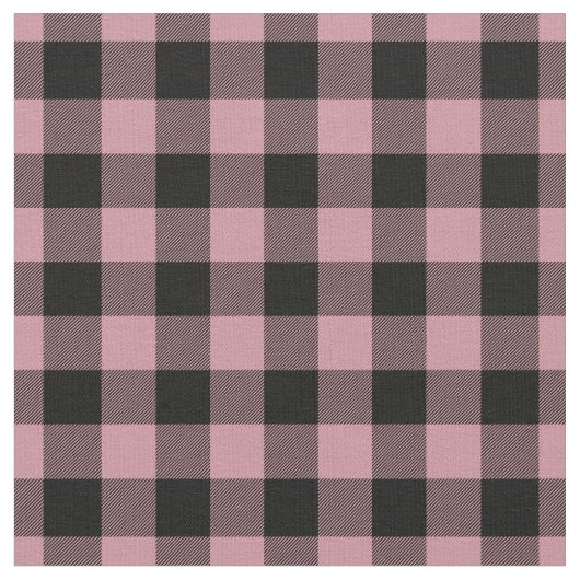 Vintage Pink & Black Plaid Gingham ファブリック (クローズアップ)