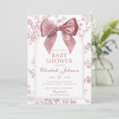 Vintage Pink Bow Baby Shower All In One 招待状 (スタンド正面)