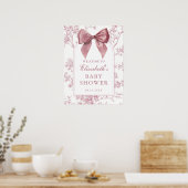 Vintage Pink Bow Baby Shower Welcome Sign ポスター (キッチン)