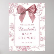 Vintage Pink Bow Baby Shower Welcome Sign