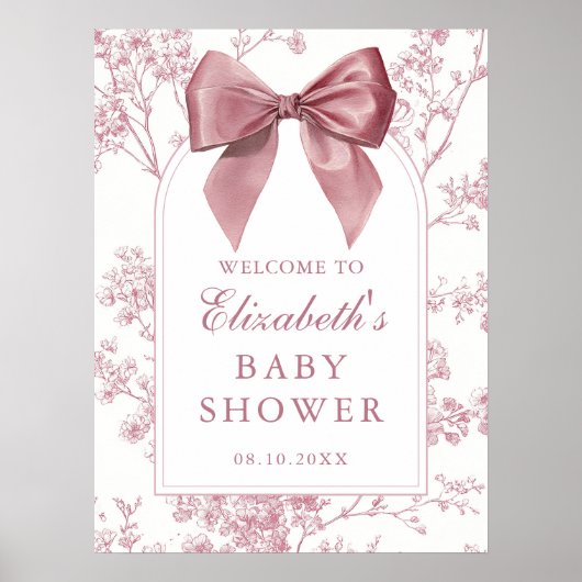 Vintage Pink Bow Baby Shower Welcome Sign ポスター (正面)