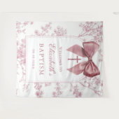 Vintage Pink Bow Baptism Photo Backdrop タペストリー (正面(横))
