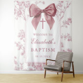 Vintage Pink Bow Baptism Photo Backdrop タペストリー (インサイチュ)