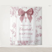 Vintage Pink Bow Baptism Photo Backdrop タペストリー (正面)