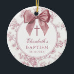 Vintage Pink Bow Floral Baptism Christening セラミックオーナメント<br><div class="desc">These pretty baptism, christening ornaments feature an elegant pink bow and stylish typography with a floral background and can be personalized with the name, special date and photo on the reverse. Designed by Thisisnotme©</div>