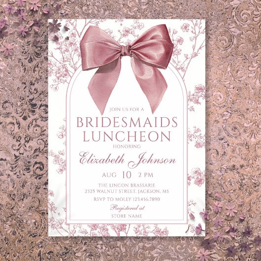 Vintage Pink Bow Floral Bridesmaids Luncheon 招待状