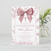 Vintage Pink Bow Floral Girl Confirmation 招待状 (スタンド正面)