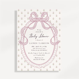 Vintage Pink Bow Frame Baby Shower Invitation 招待状