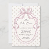 Vintage Pink Bow Frame Baby Shower Invitation 招待状 (正面)