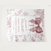 Vintage Pink Bow Holy Communion Photo Backdrop タペストリー (正面(横))