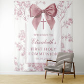 Vintage Pink Bow Holy Communion Photo Backdrop タペストリー (インサイチュ)