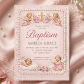 Vintage Pink Cherub and Rose Baptism Invitation  招待状