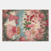 Vintage Pink Christmas Scene ラッピングペーパーシート (正面3)