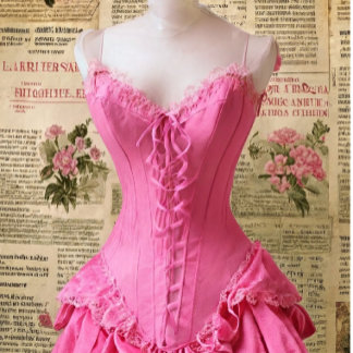 Vintage Pink Corset on Newspaper Background  薄葉紙