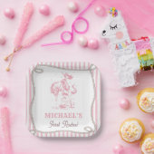 Vintage Pink Cowgirl 1st Birthday Party ペーパープレート (パーティー)