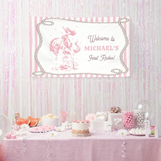 Vintage Pink Cowgirl 1st Birthday Party 横断幕 (パーティー)