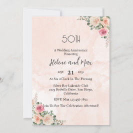 Vintage Pink Cream Floral Wedding Anniversary  招待状