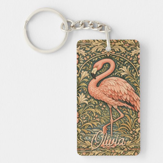 Vintage Pink Flamingo art nouveau design キーホルダー (正面)