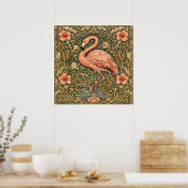Vintage Pink Flamingo art nouveau design ポスター (キッチン)