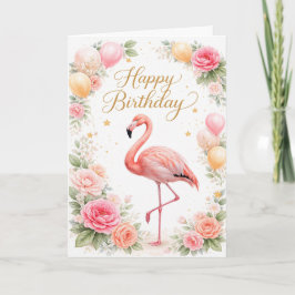 Vintage Pink Flamingo Birthday カード