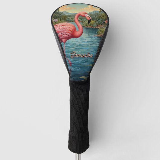 Vintage pink flamingo Golf Head Cover ゴルフヘッドカバー (正面)