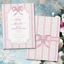 Vintage Pink Floral Coquette Bow Baby Shower 招待状