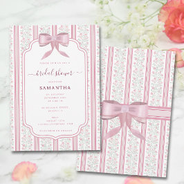 Vintage Pink Floral Coquette Bow Bridal Shower 招待状