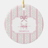 Vintage Pink Floral Coquette Bow Monogram セラミックオーナメント (裏面)