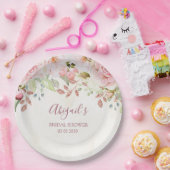 Vintage Pink Floral Spring Bridal Shower ペーパープレート (パーティー)