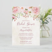 Vintage Pink Floral Spring Bridal Shower 招待状 (スタンド正面)