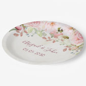 Vintage Pink Floral Spring Wedding ペーパープレート (アングル)