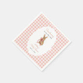 Vintage Pink Gingham Bunny Girl Baby Shower スタンダードカクテルナプキン (角)