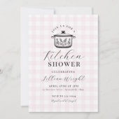 Vintage Pink Gingham Kitchen Bridal Shower 招待状 (正面)