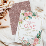 Vintage Pink Gold Floral Rose First Birthday 招待状<br><div class="desc">This invitation is sure to become a keepsake! Designed with a watercolor floral pattern and accented with faux rose gold glitter and modern fonts. These cards are sure to impress your guests. Celebrate her first birthday in style!</div>