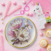 Vintage Pink Magnolia Retro Botanical ペーパープレート (パーティー)