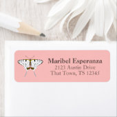 Vintage Pink Mariposa Butterfly Address Label ラベル (インサイチュ)