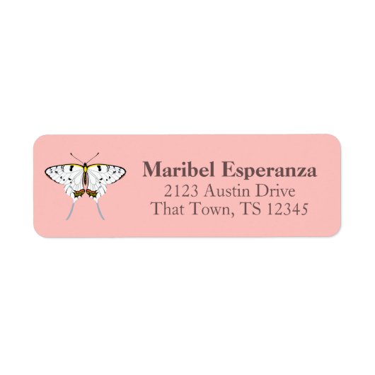 Vintage Pink Mariposa Butterfly Address Label ラベル (正面)