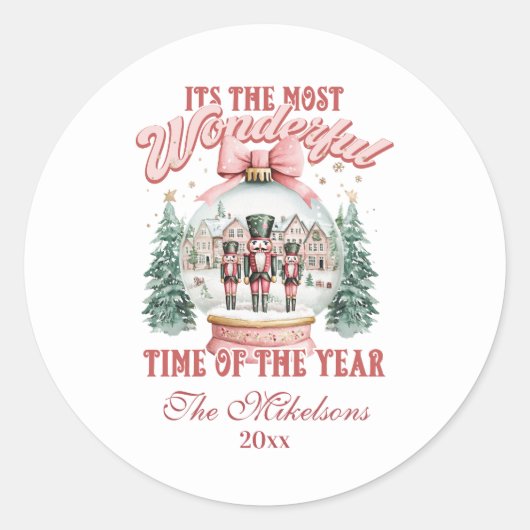 Vintage Pink Nutcracker Wonderland ラウンドシール (正面)