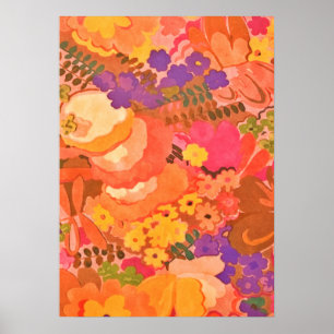 Vintage Pink Peach Flowers Botanical Watercolor ポスター