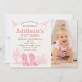 Vintage Pink Photo Cowgirl First Rodeo Birthday 招待状 (正面)