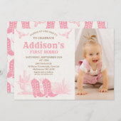 Vintage Pink Photo Cowgirl First Rodeo Birthday 招待状 (正面/裏面)