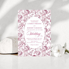 Vintage Pink Rose Pattern Toile Wedding Invitation 招待状