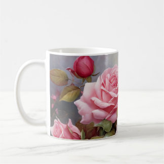 Vintage Pink Roses コーヒーマグカップ