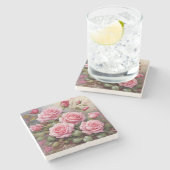 Vintage Pink Roses ストーンコースター (横)