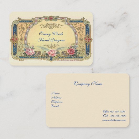 Vintage, Pink Roses French Country   名刺 (正面/裏面)