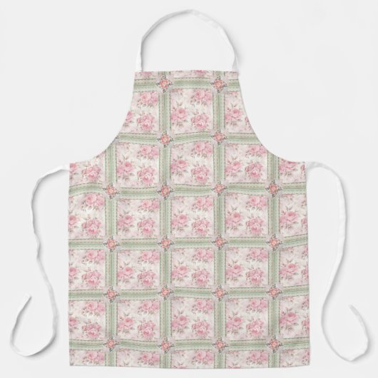 Vintage Pink Roses Patchwork エプロン (正面)
