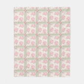 Vintage Pink Roses Patchwork フリースブランケット (正面)