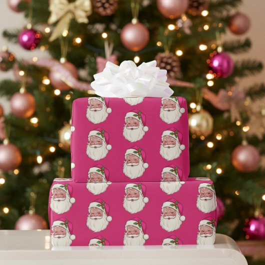 Vintage Pink Santa Christmas Wrapping Paper ラッピングペーパー