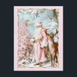 Vintage pink Santa Claus deer tree Christmas card シーズンポストカード<br><div class="desc">Vintage pink Santa Claus deer tree Christmas card</div>