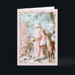 Vintage Pink Santa Claus deer tree Christmas Card  招待状<br><div class="desc">Vintage Pink Santa Claus Christmas  Card</div>